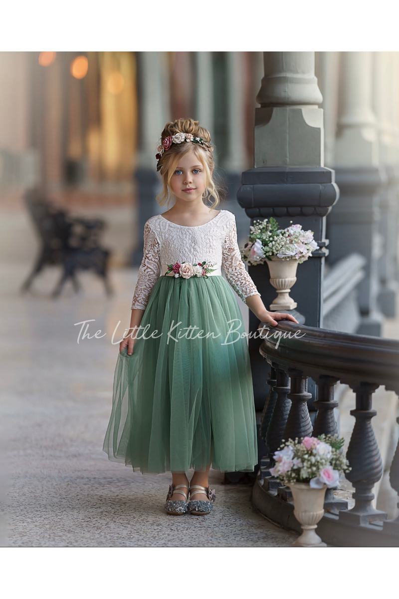 Sage tulle and lace Flower Girl dress ...